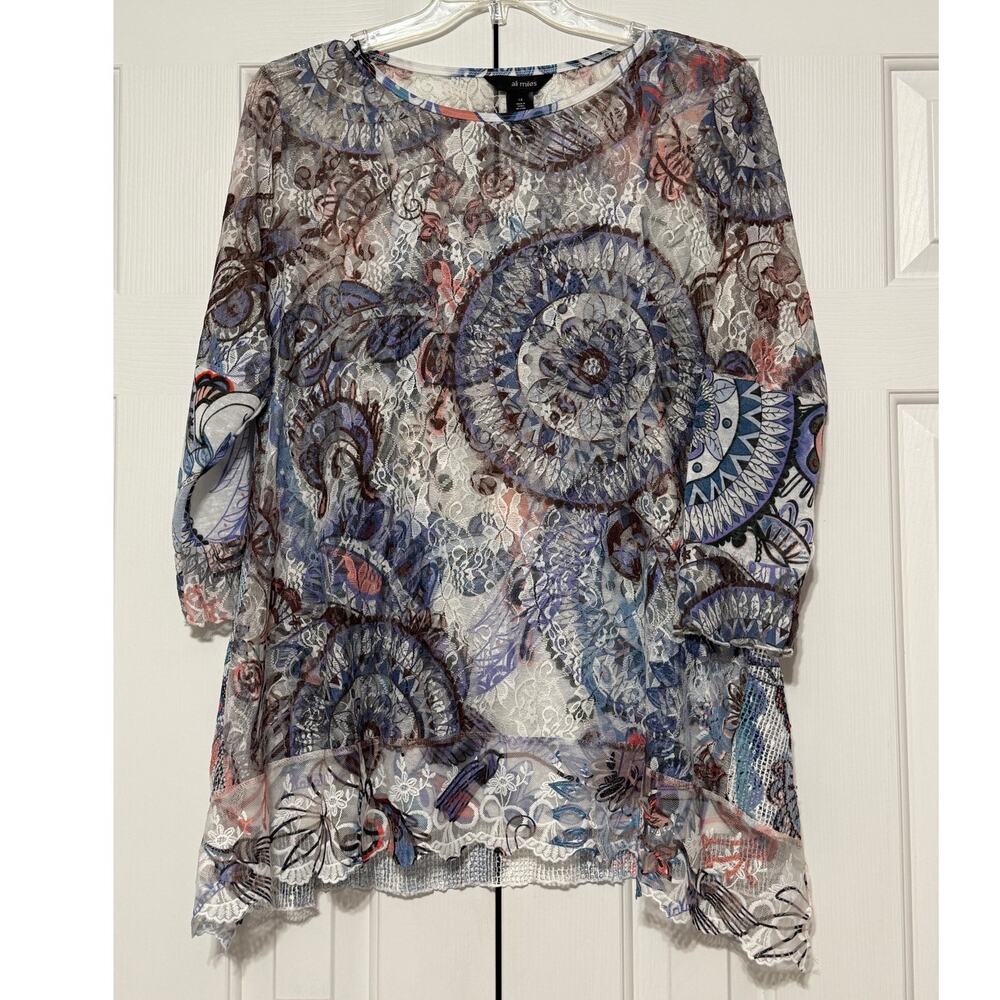 Ali Miles Lace Multicolor Boho Tunic with Tank/Shell, Size 1X